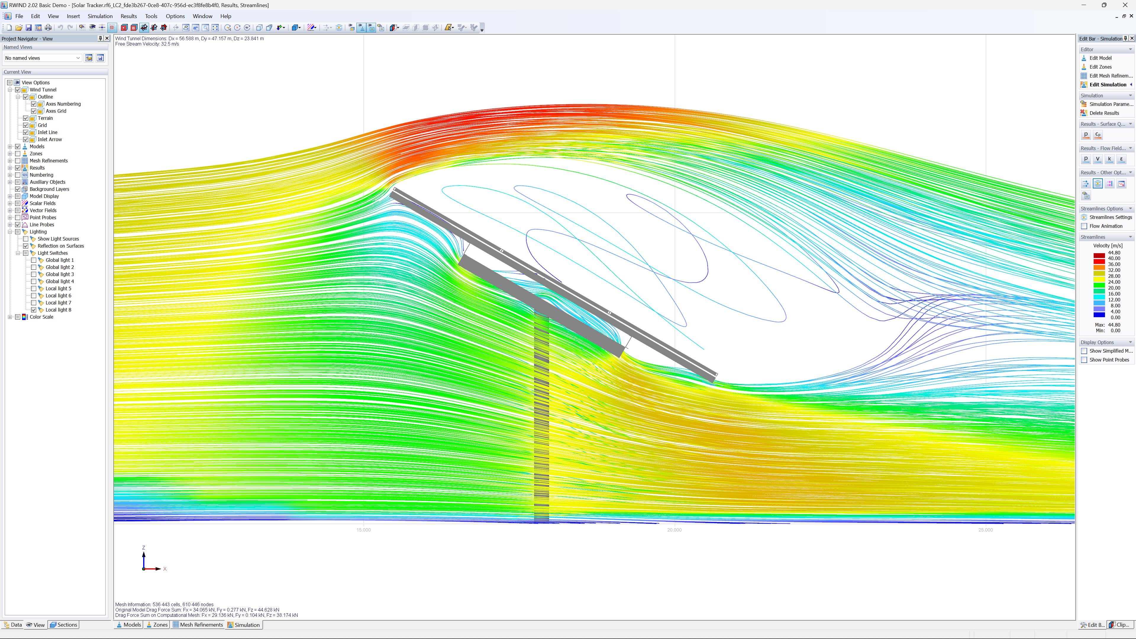 Simulation der Windströmung an der Konstruktion eines Sonnenkollektors im Programm RWIND 2