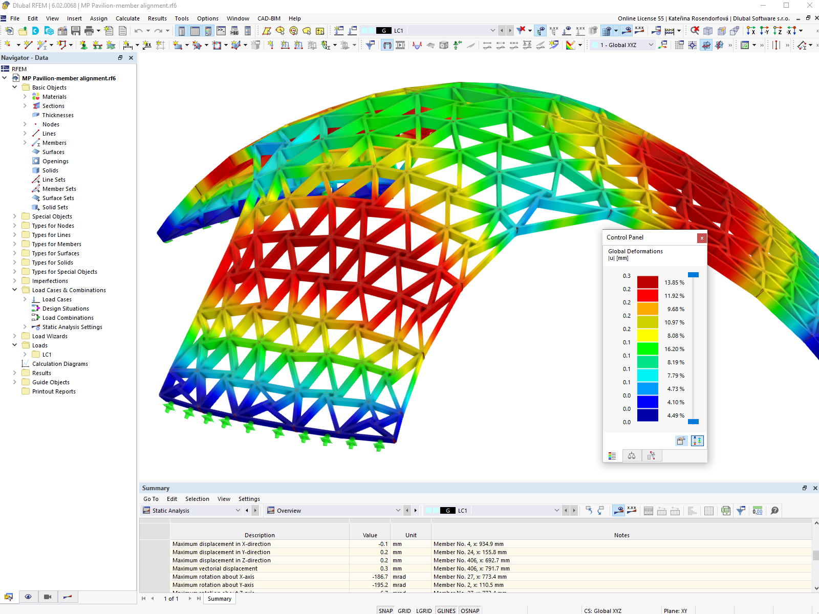 Deformation Graphic of Timber Gridshell in RFEM | © Digital Timber Construction DTC, TH Augsburg