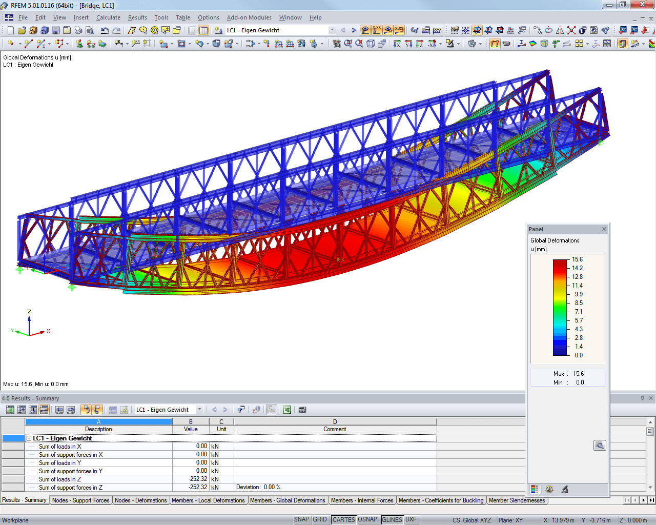Darstellung der Verformung einer Brücke in RFEM (© Janson Bridging)