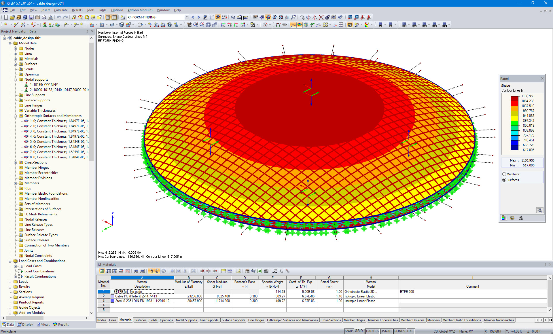 Modelo em 3D da almofada ETFE com rede de cabos no RFEM (© z3rch)