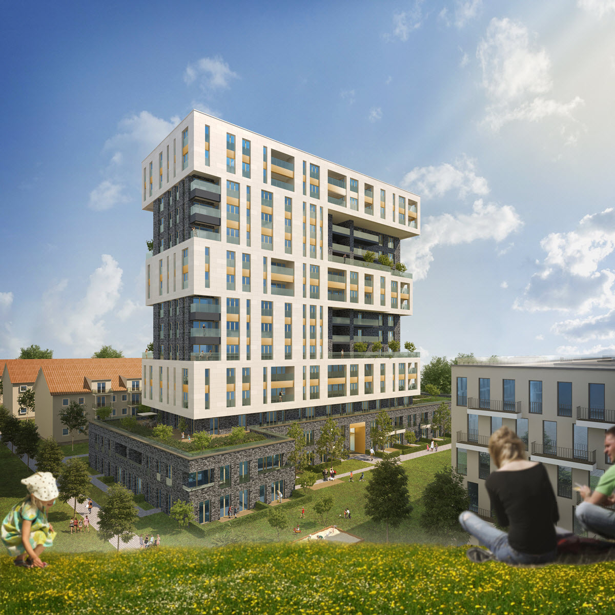Renderização da torre de apartamentos | Vista 2 ( © AS+P Albert Speer + Partner GmbH | Visualização: Architektur-Computergrafik B. C. Horvath)