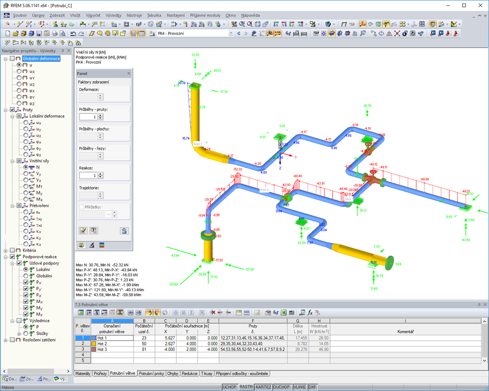 Vnitřní síly potrubního systému v RFEM