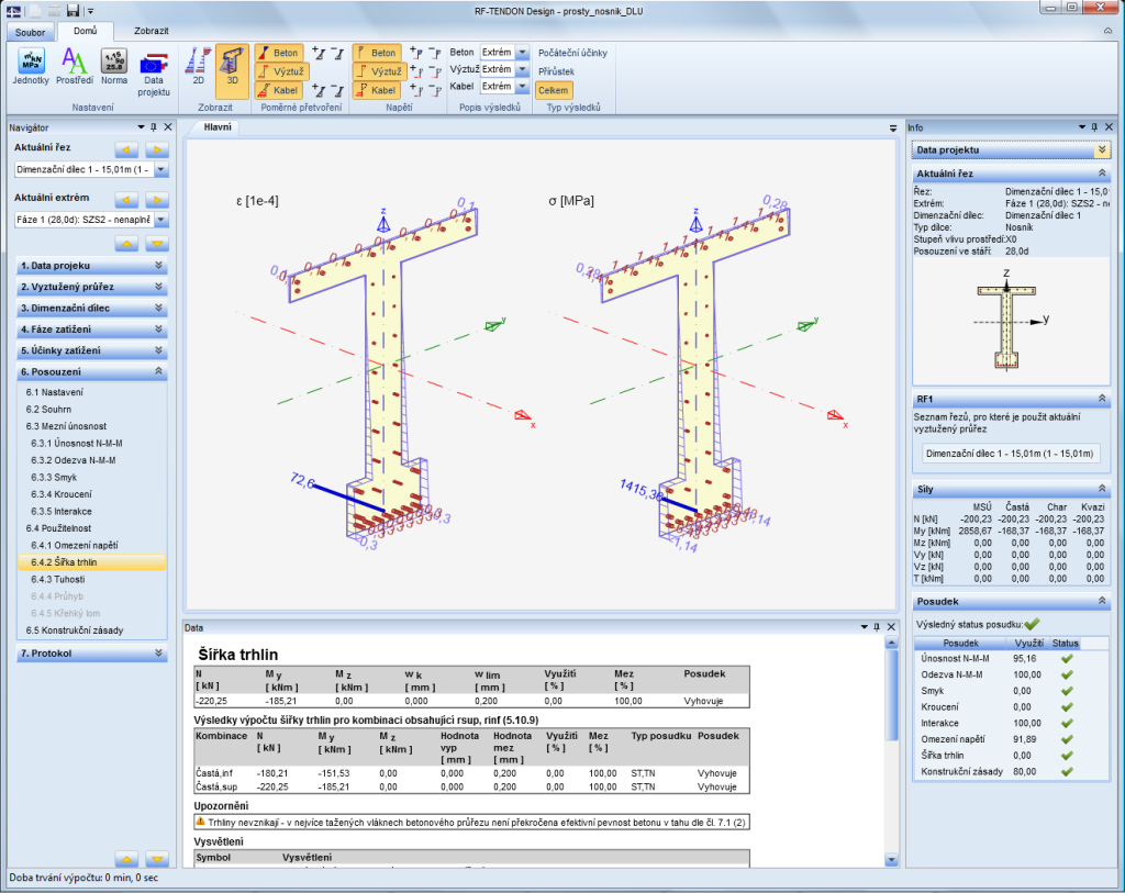 Posouzení šířky trhlin podle Eurokódu 2 v přídavném modulu RF-TENDON Design