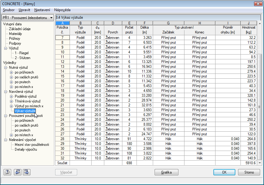 Náhled 3.4 Výkaz výztuže