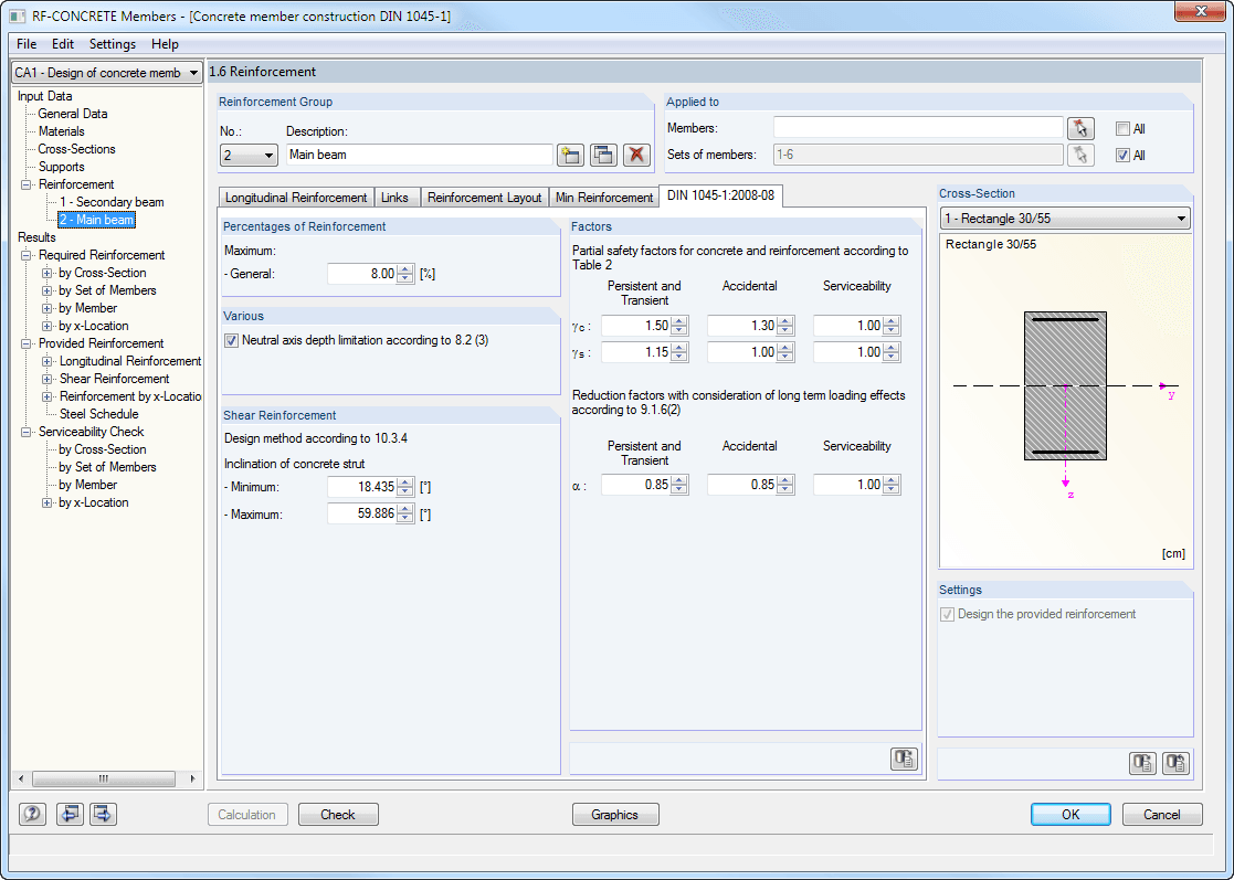 Maske 1.6 Bewehrung - Register DIN 1045-1