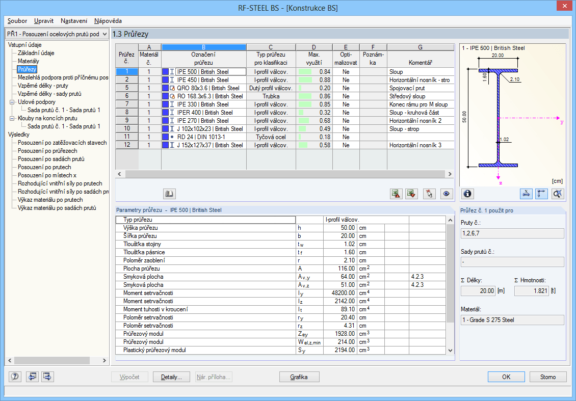 Dialog 1.3 Průřezy