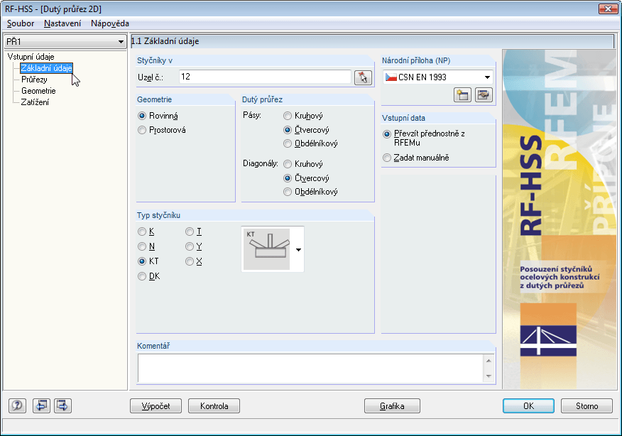 Basisangaben zum Nachweis eines ebenen Fachwerkknotens mit Übernahme der Daten aus RFEM