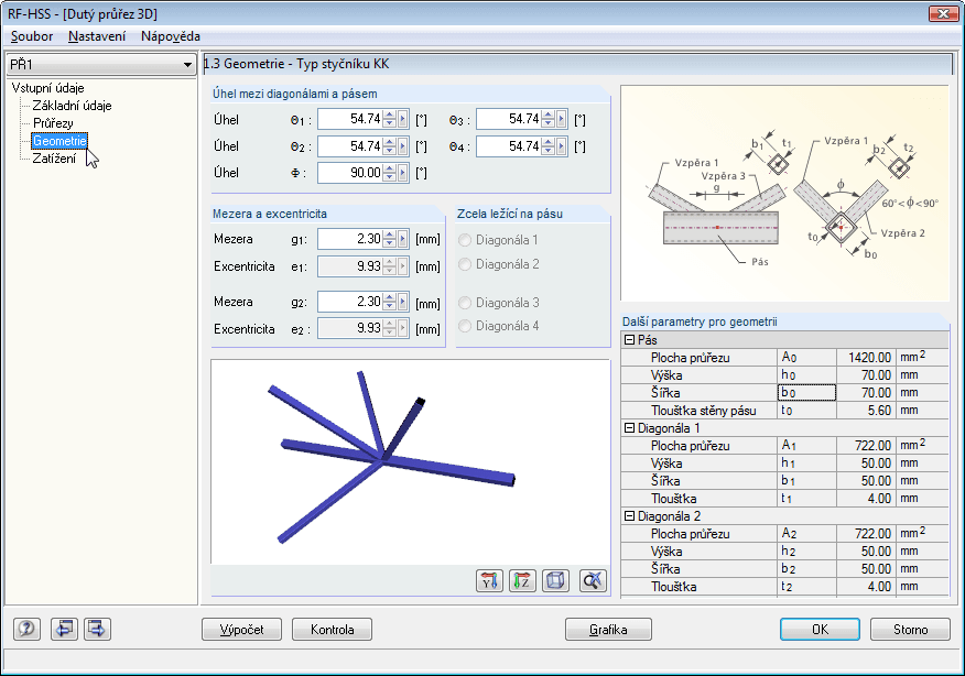 Geometrieangaben zu einem räumlichen Fachwerkknoten