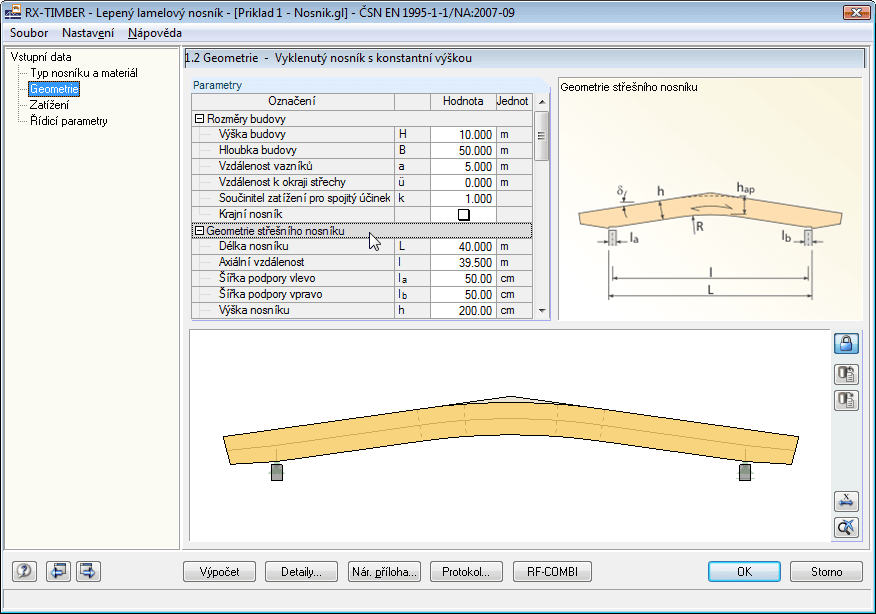 Dialog 1.2 Geometrie střešních nosníků