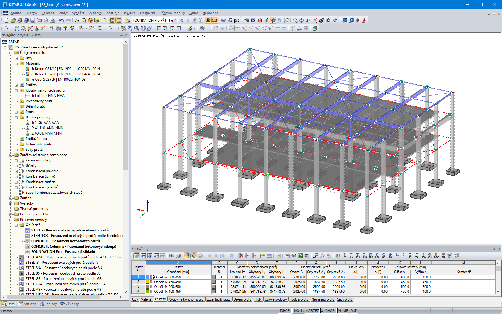 3D model autosalonu se základy navrženými v programu RSTAB (© SCHATZ Engineering)