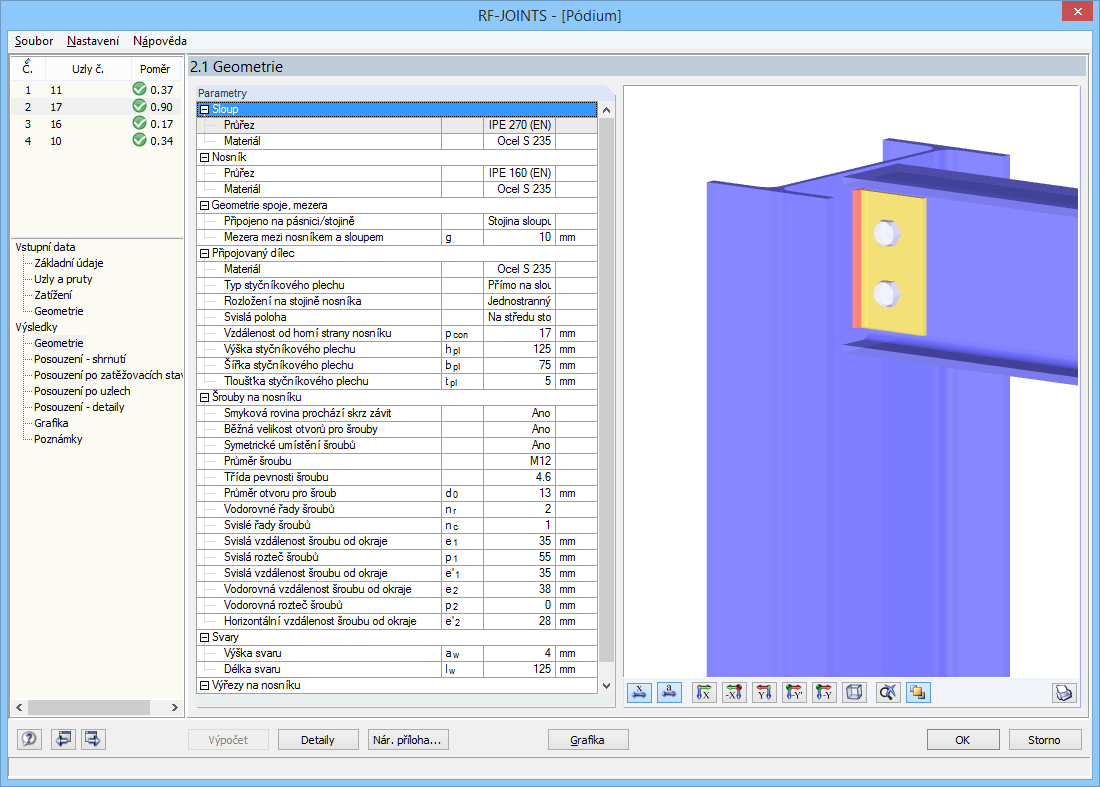 Parameter eines Fahnenblech-Anschlusses in RF-JOINTS Stahl - Gelenkig