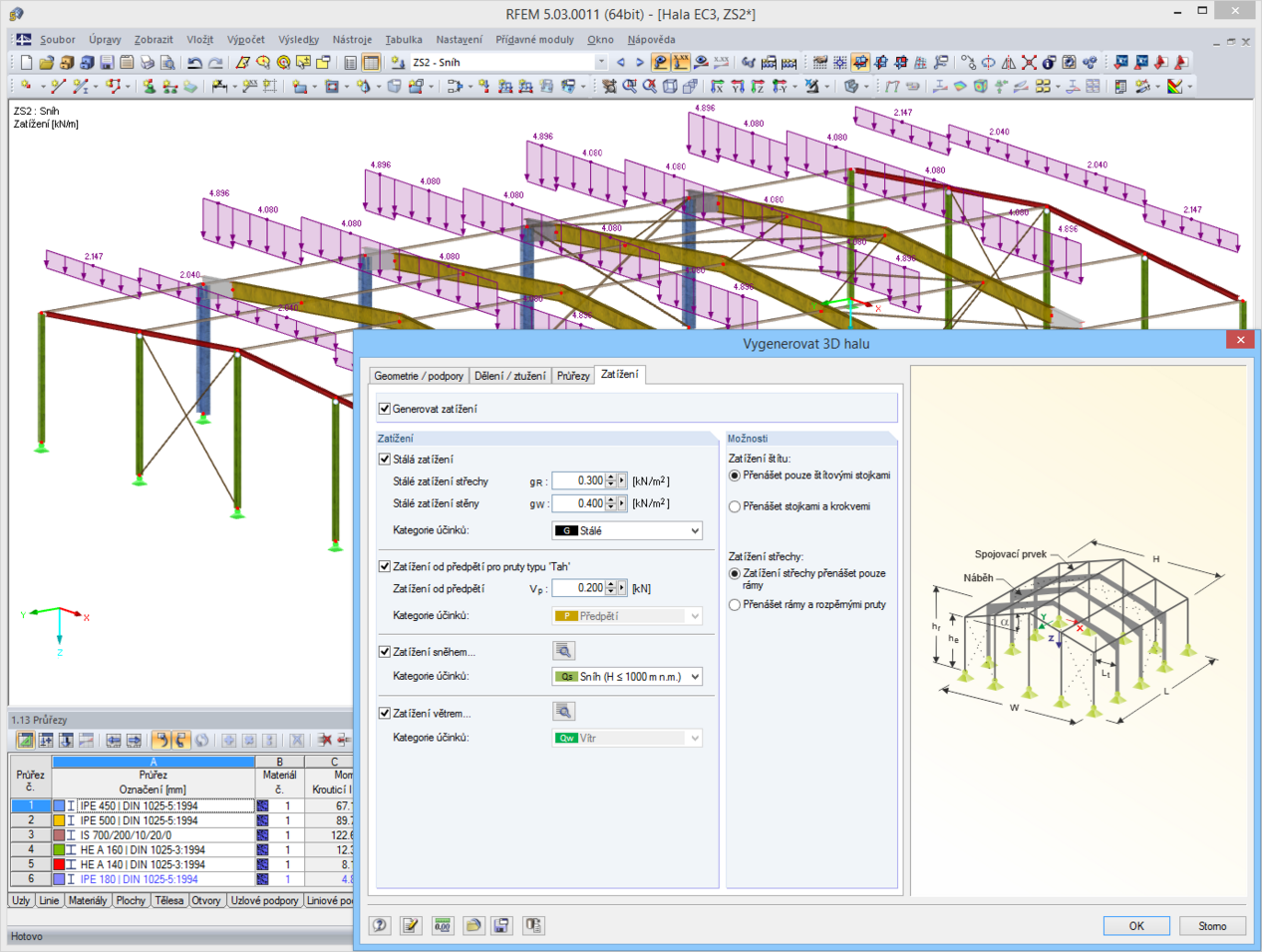 3D-Hallengenerierer (im Hintergrund: generierte Halle in RSTAB)