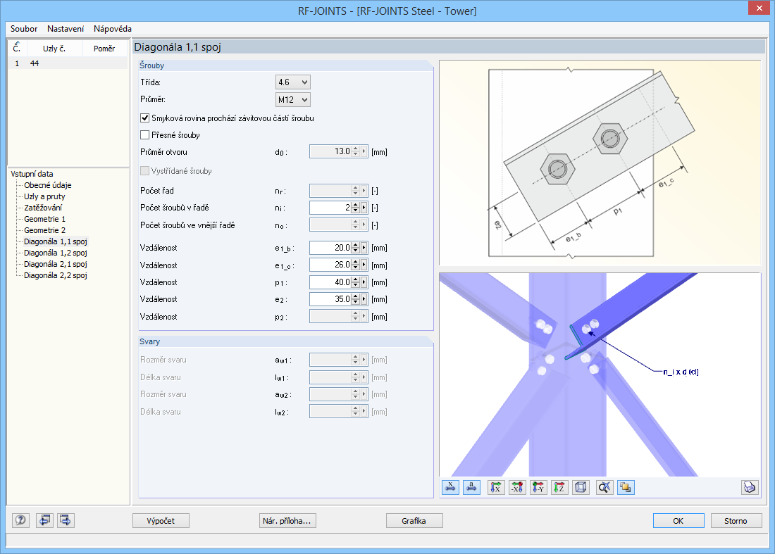 Eingabe der Anschlussgeometrie in RF-JOINTS Stahl - Mast