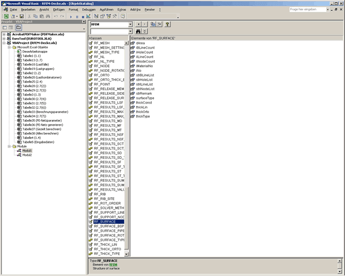 Napište Databázové soubory (instrukce) programu RFEM v jazyce Visual Basic for Applications