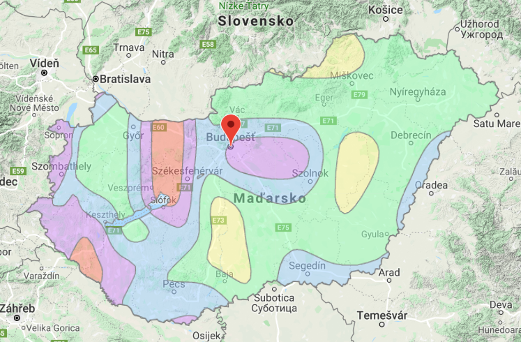 Mapa seizmických oblastí Maďarska