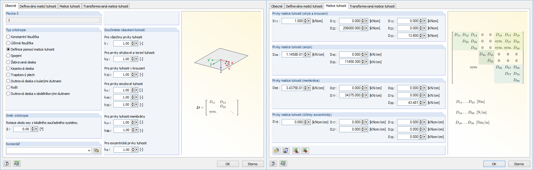 Dialog „Upravit tuhost plochy - Ortotropní“ v programu RFEM