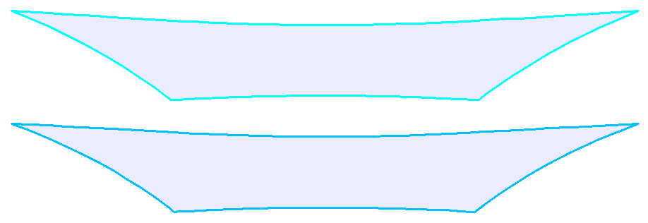 Schnittmuster für das Gewebe mit Oberflächenbehandlung (oben) und für das Textilnetz ohne Oberflächenbehandlung (unten)