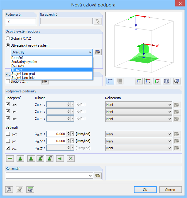 Zjednodušené zadání pootočených uzlových podpor