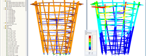 3D model a první vlastní tvar vyhlídkové věže v programu RSTAB (© WIEHAG GmbH)