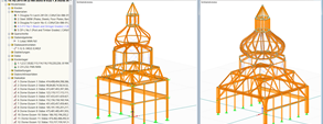 3D modely dvou nejvyšších kupolí v programu RSTAB (© Moses Structural Engineers Inc.)