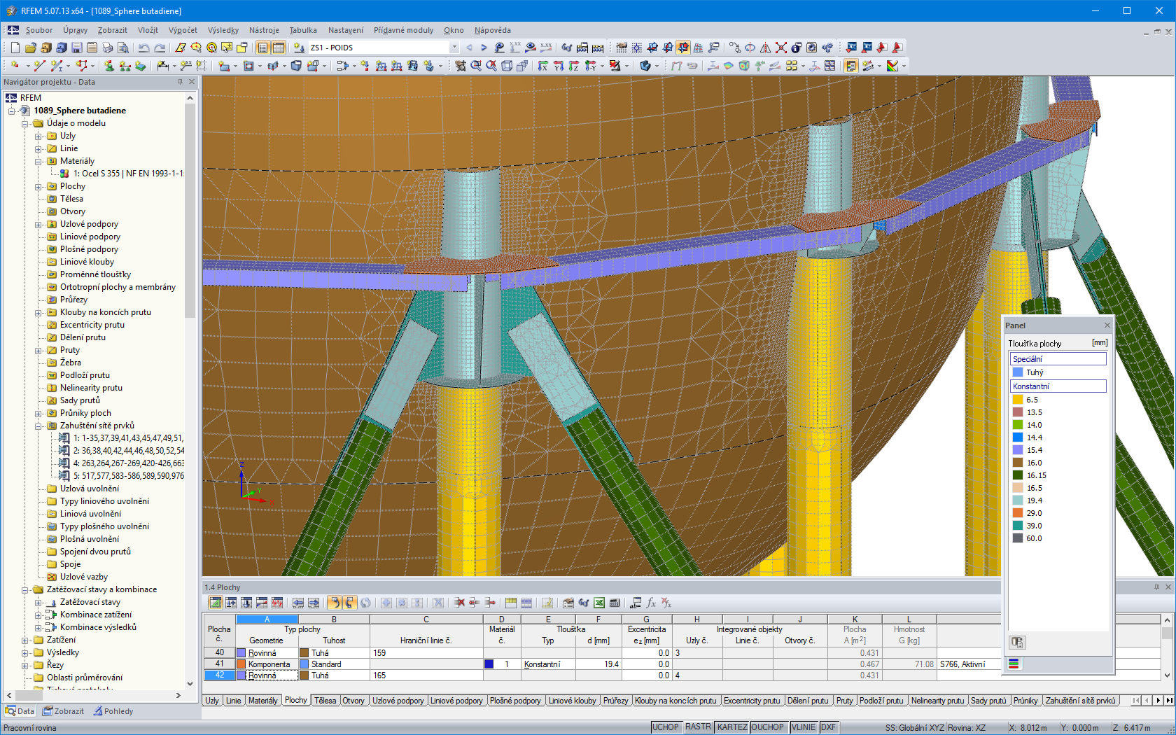 Detailní zobrazení vzpěr v programu RFEM