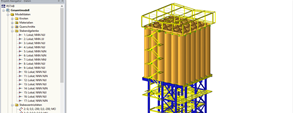 3D model nosné konstrukce suché míchačky v programu RSTAB (© www.dw-ingenieure.de)