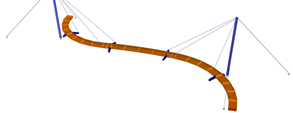 RFEM model zavěšeného mostu přes Agger v Lohmaru