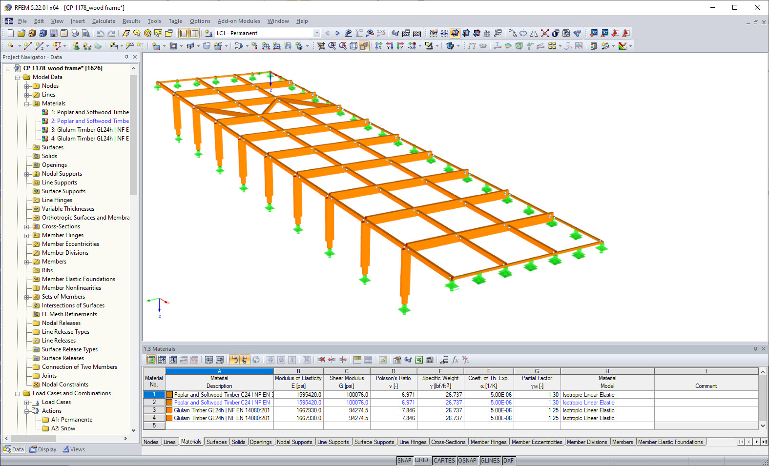 RFEM model dřevěné konstrukce (© BET Moselle Bois)