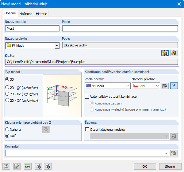 Dialog 'Nový model - základní údaje'
