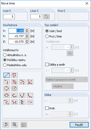 Dialog „Nová linie“