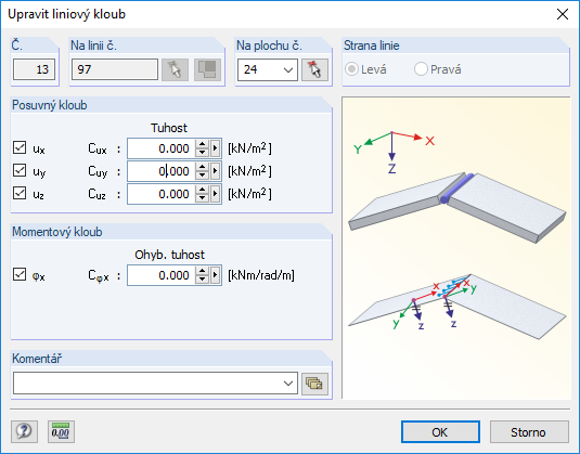 Dialog „Upravit liniový kloub“