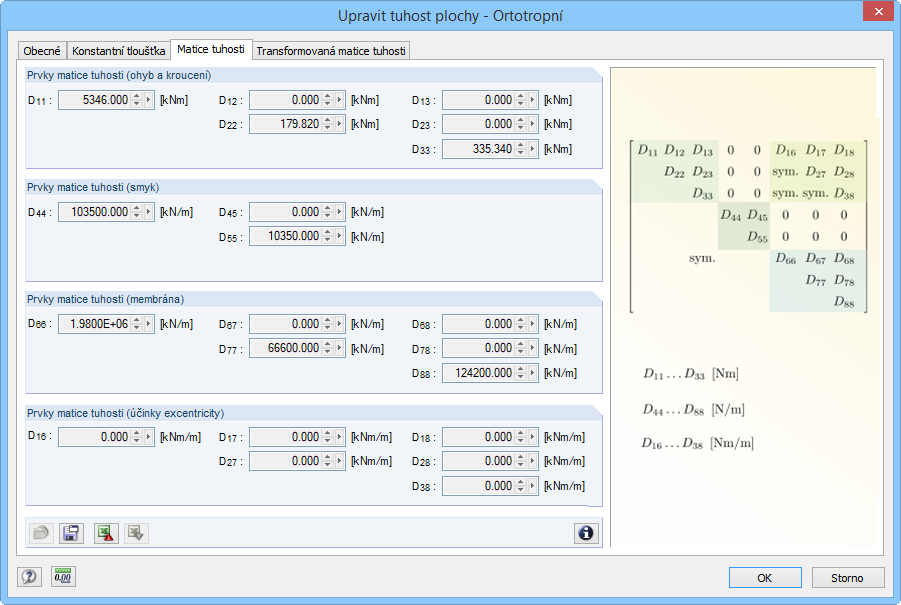 Sestavení matice tuhosti ortotropní plochy