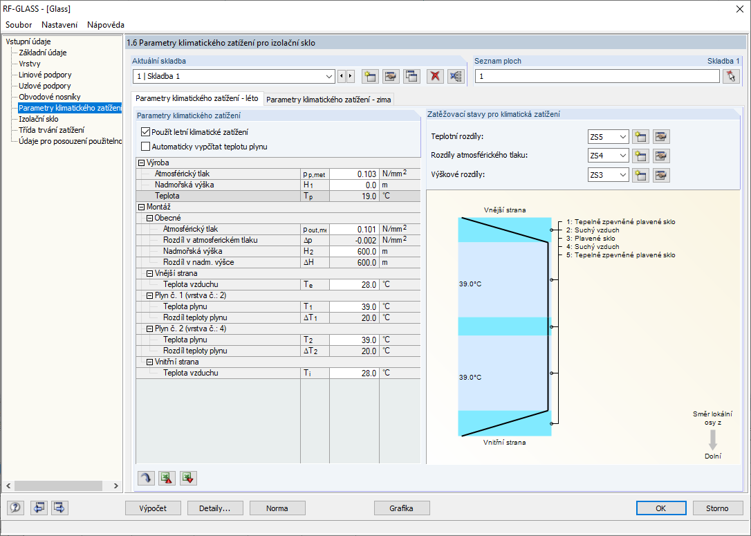 Zohlednění klimatických zatížení v přídavném modulu RF-GLASS