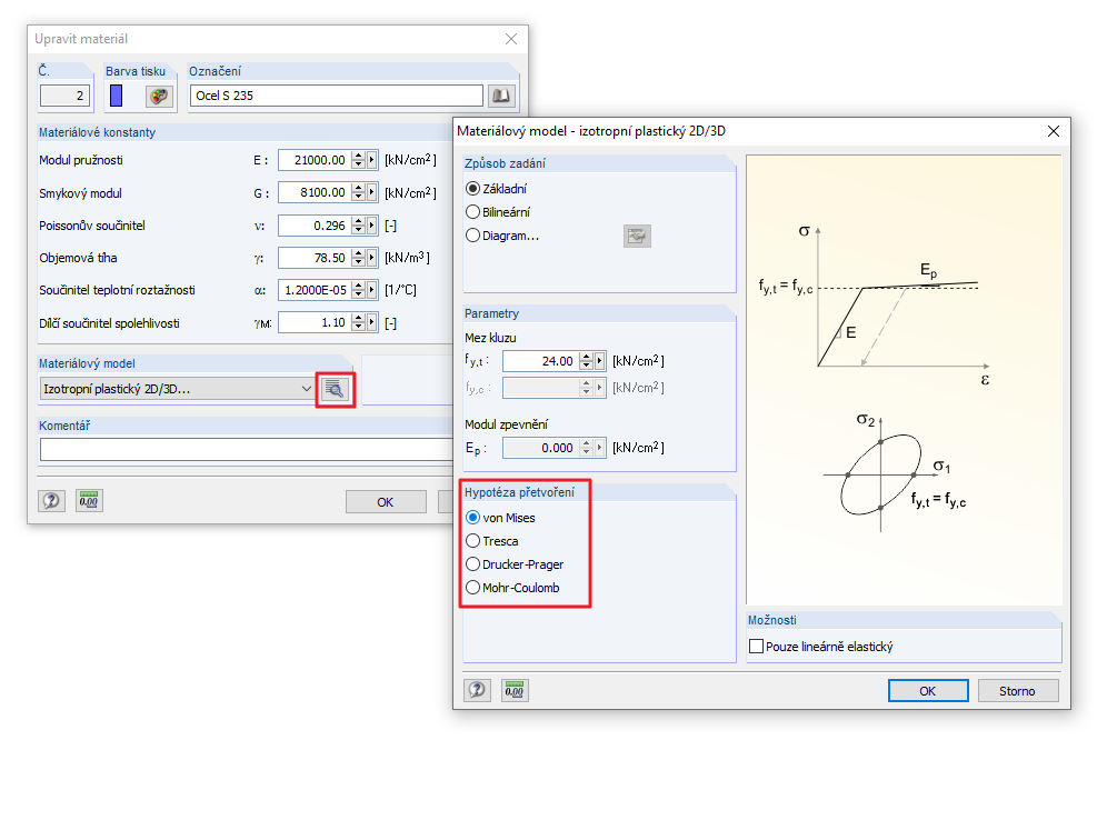 Hypotézy selhání v programu RFEM