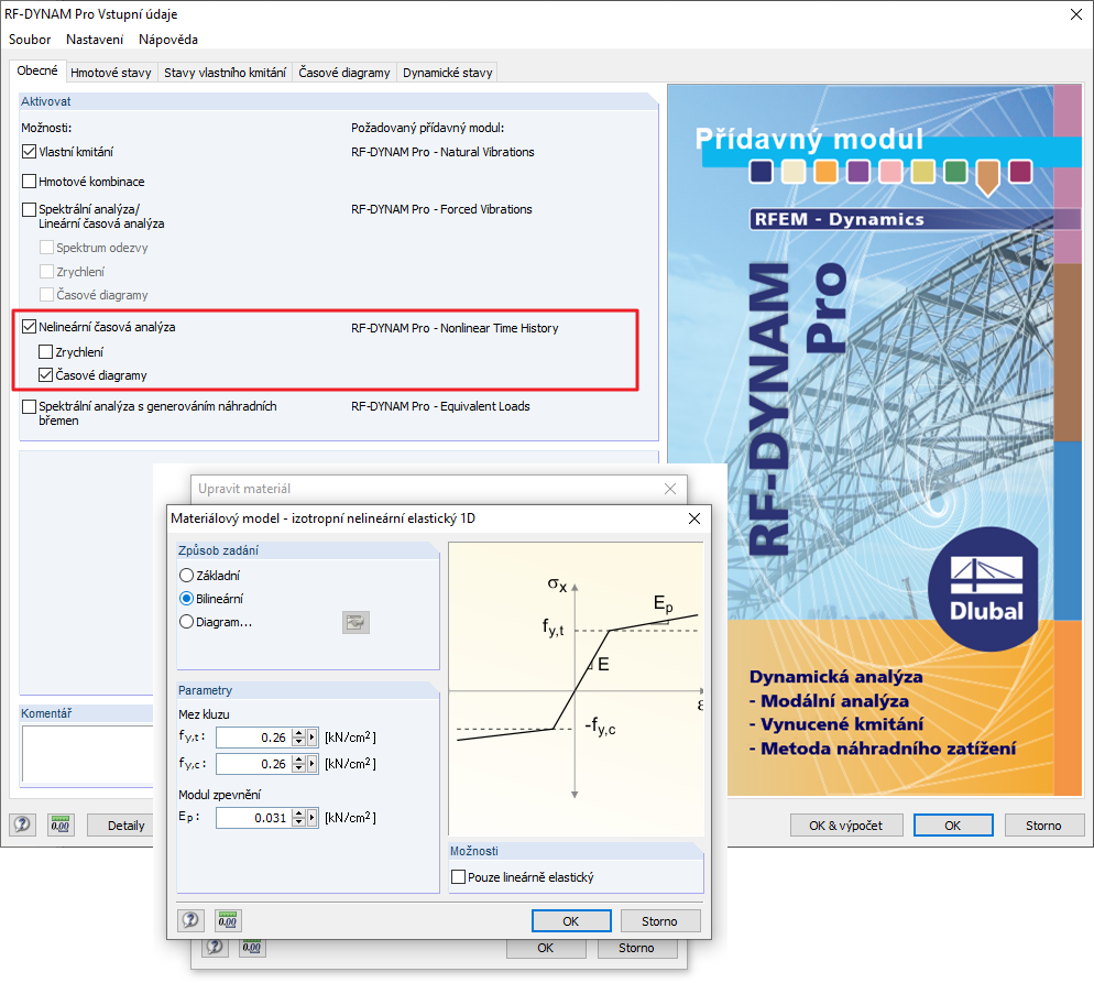 Zohlednění nelineárních materiálových modelů v modulu RF-DYNAM Pro
