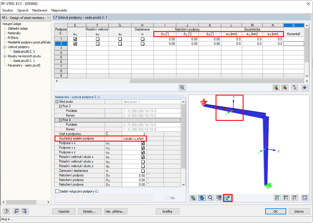 Osový systém v modulu RF-/STEEL EC3 Warping Torsion