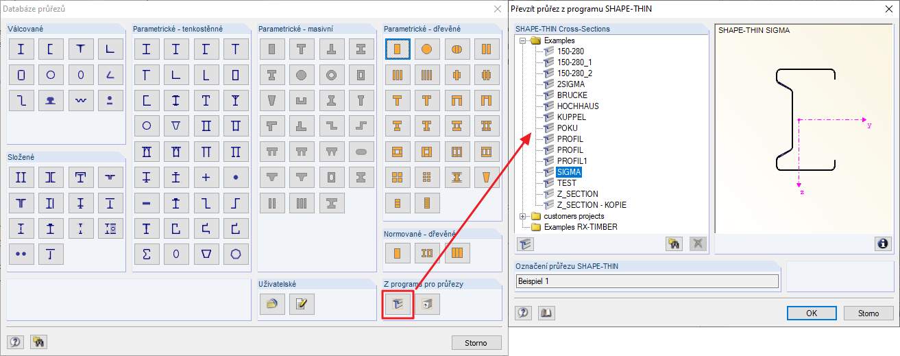 Importovat průřez z programu SHAPE-THIN