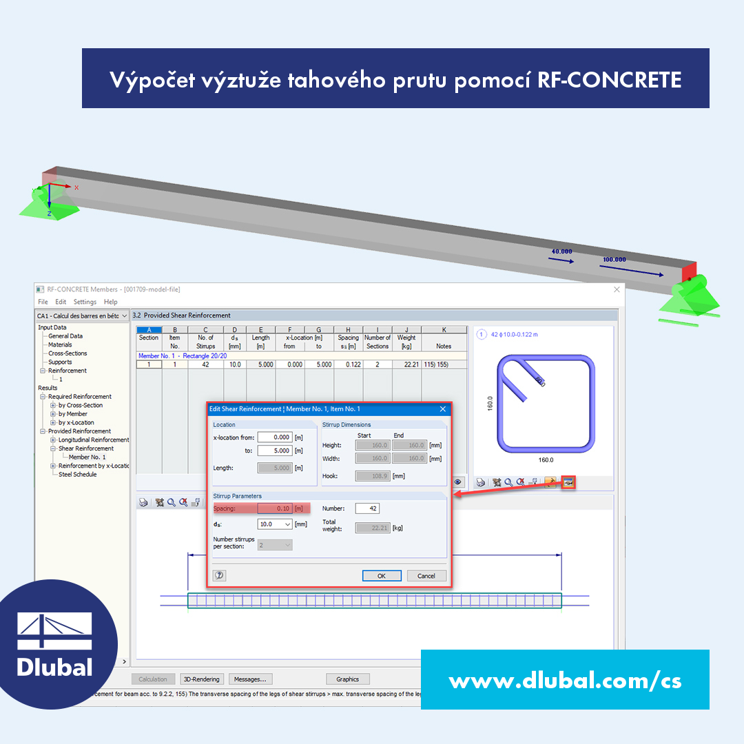 Výpočet výztuže tahového prutu pomocí RF-CONCRETE