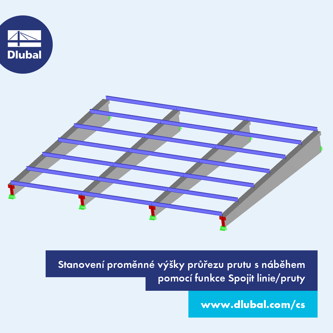 Stanovení rozdílných výšek průřezu prutu s náběhem pomocí funkce "Spojit linie/pruty"