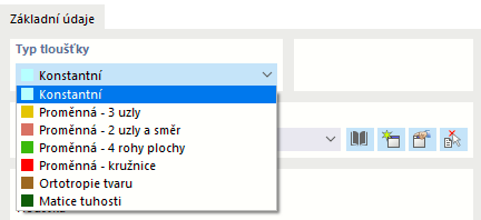 Výběr typu tloušťky