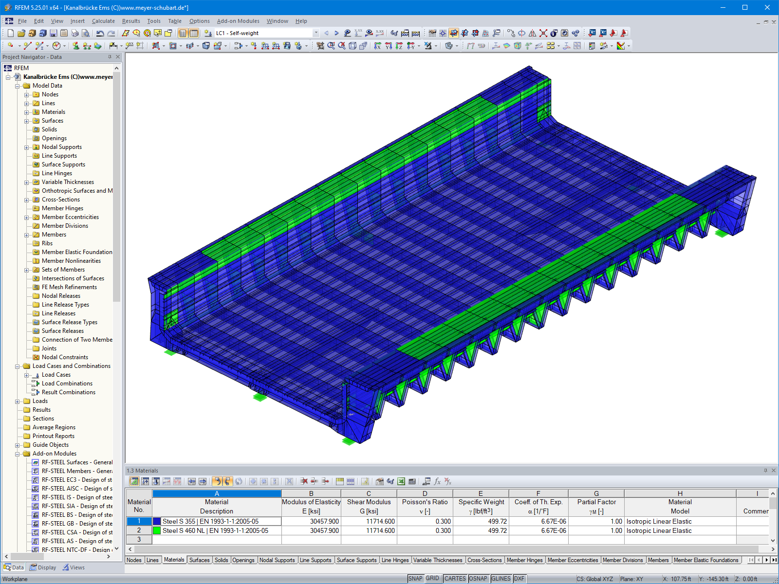 3D model žlabového mostu v programu RFEM (© Meyer + Schubart VBI)