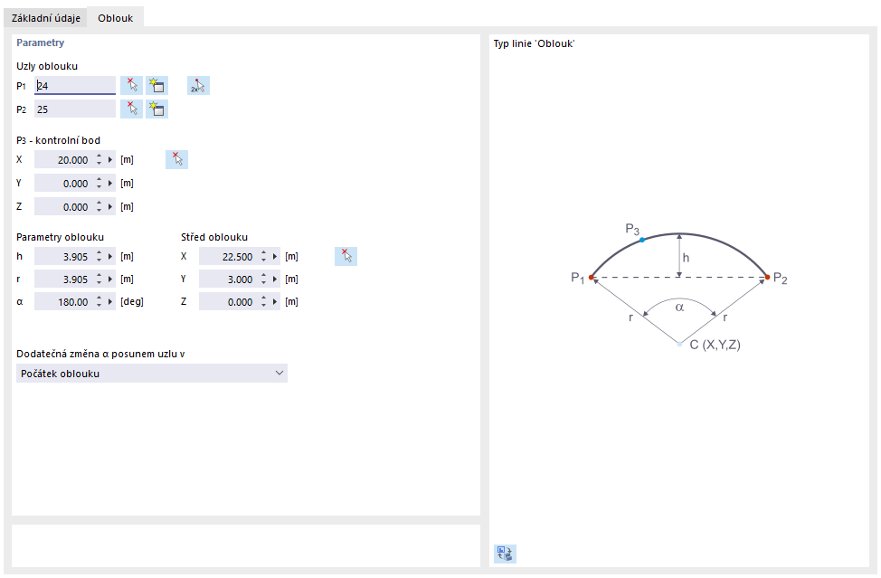 Parametry oblouku