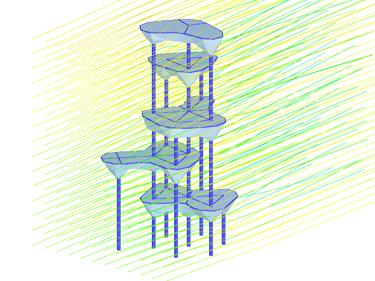 3D model věže s proudovými čarami v programu RWIND Simulation (© Timbatec)