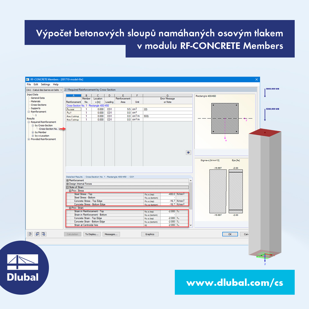 Výpočet betonových sloupů namáhaných v osovém tlaku v modulu RF-CONCRETE Members