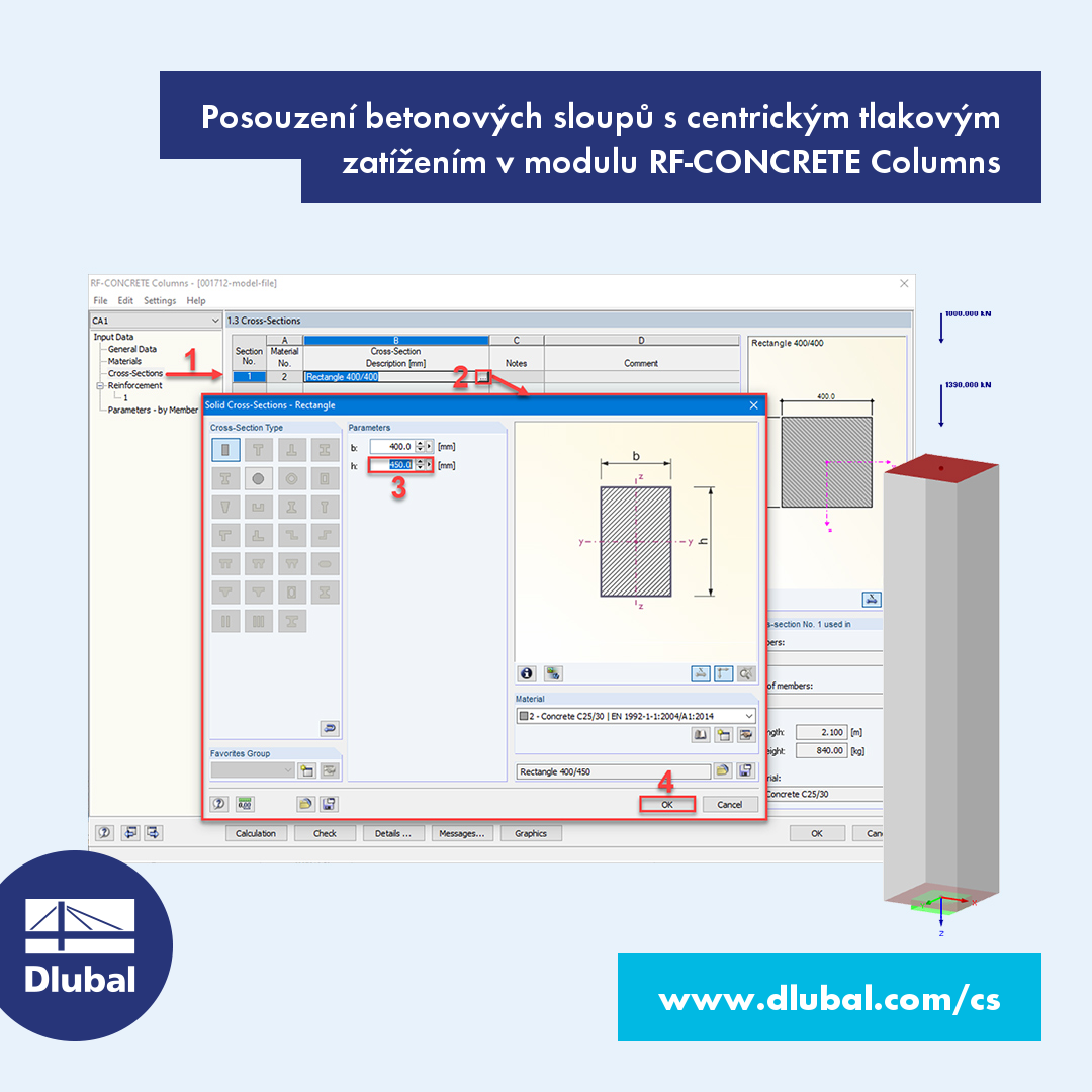 Posouzení betonových sloupů namáhaných v osovém tlaku v modulu RF-CONCRETE Columns