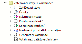 Zatěžovací stavy a kombinace v navigátoru