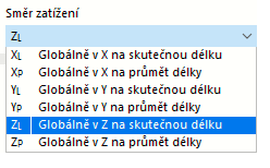 Výběr směru zatížení pro globálně působící zatížení