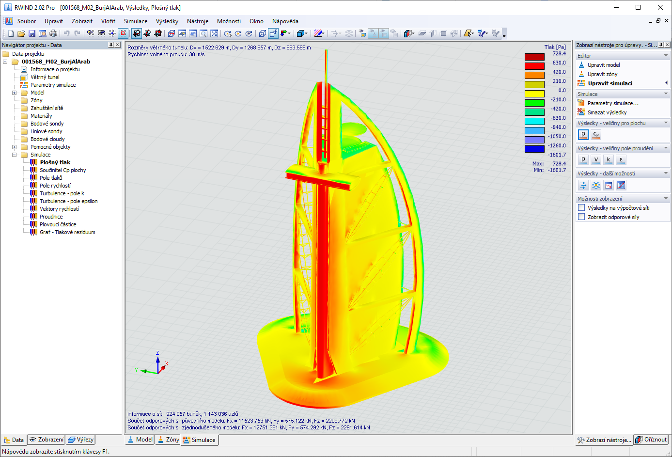 Plošné tlaky v programu RWIND pro přenos do programu RFEM