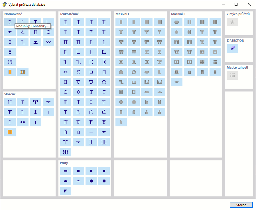 Standardizované ocelové průřezy v databázi