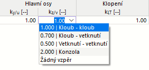 Vybrat součinitel vzpěrné délky